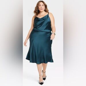 Women's Satin Midi Slip Dress Black